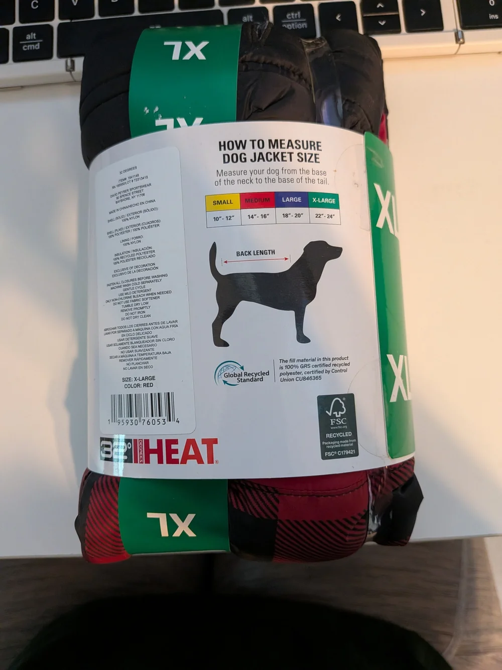 Dog Jacket XL - Red Plaid Waterproof Dog Coat